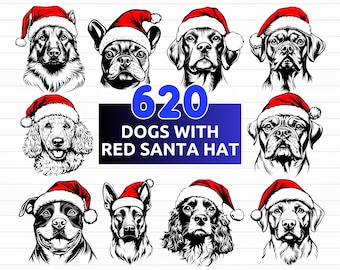 620 Christmas Dog SVG Bundle | Cute Dogs with Santa Hats | Holiday Pet Clipart & Festive Designs for Cricut | png dxf eps svg