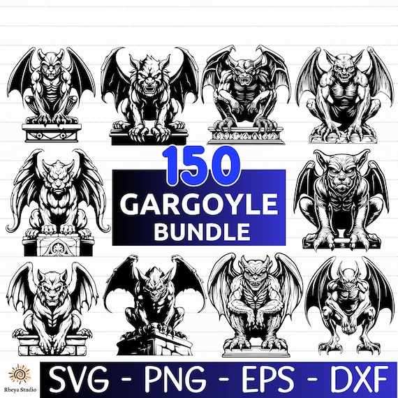 150 Gargoyle SVG Bundle, Gothic Designs, Halloween Svg - Digital