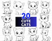 20 Cute Cats SVG Bundle, Kitten svg, Cute Cat Drawing - digital download svg, dxf, png, eps, svg files for cricut, Cute White Cat svg