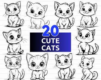 20 Cute Cats SVG Bundle, Kitten svg, Cute Cat Drawing - digital download svg, dxf, png, eps, svg files for cricut, Cute White Cat svg