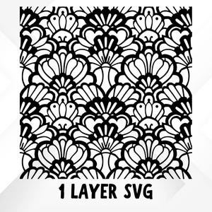 May include: Black and white floral pattern design. The design features a repeating pattern of stylized flowers and leaves. The text "1 LAYER SVG" is at the bottom of the image.