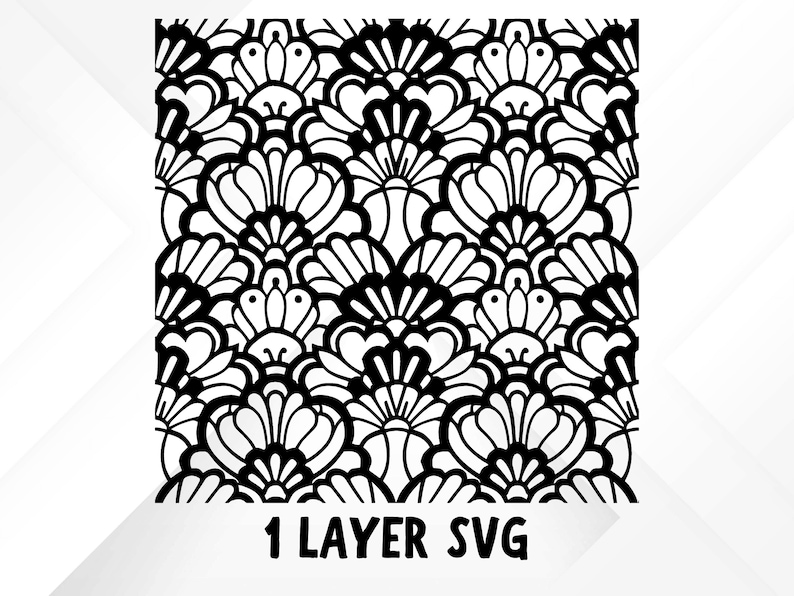 May include: Black and white floral pattern design. The design features a repeating pattern of stylized flowers and leaves. The text "1 LAYER SVG" is at the bottom of the image.