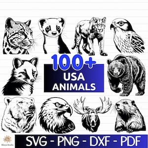 100 USA Animals SVG Bundle, Wildlife Designs - Instant Digital Download Including dxf, png, pdf, Files for Cricut - Laser Engraving