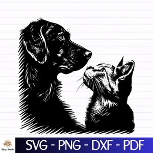 Gatto e cane SVG, gatto e cane PNG, gatto e cane Clipart, gatto e cane vettoriale - download digitale file in formato SVG, DXF, PNG, PDF, SVG per cricut