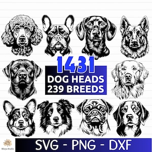 1431 Dog Heads SVG Bundle, 239 Complete Dog Breeds, Dog Clipart, Dog PNG - Instant Digital Download PNG, Files for Cricut - Laser Engraving