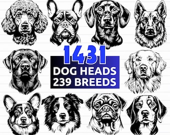 1431 Dog Heads SVG Bundle, 239 Complete Dog Breeds, Dog Clipart, Dog PNG - Instant Digital Download PNG, Files for Cricut - Laser Engraving