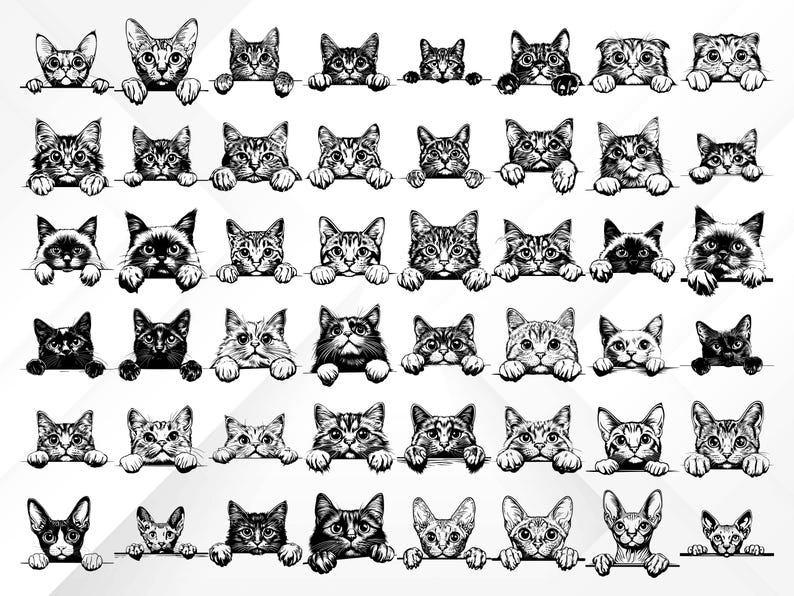 120 Peeking Cat SVG Bundle, 60 Cat Breeds SVG, Cat Breed Silhouettes & Clipart, Peeking Pet Designs - Digital Download Svg, Png, Dxf, Eps - Etsy