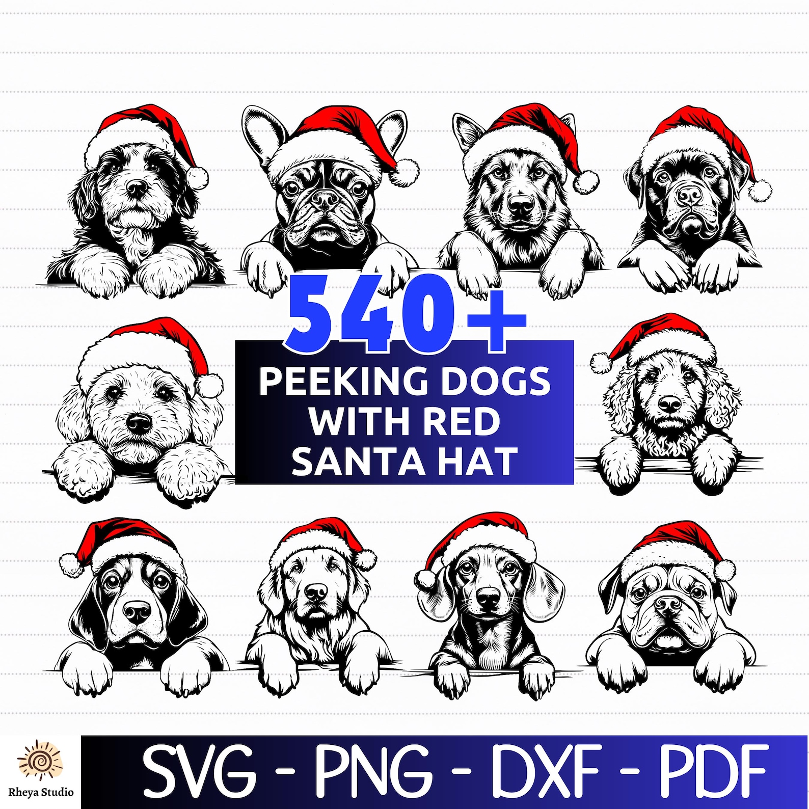 540+ Peeking Dogs With Santa Hats SVG Bundle | Christmas Dog Clipart ...