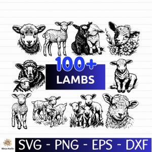 100 Lamb SVG Bundle | Cute Baby Lambs, Farm Animal Silhouettes, Spring and Easter Cliparts for Cricut (svg png eps dxf)
