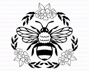 Floral Bee svg, Bee with flowers svg, Honey Bee svg - digital download svg, dxf, png, pdf, Bee cut file, svg files for cricut,Bumble Bee svg