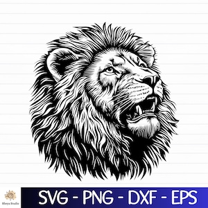ライオンヘッド SVG、ライオン SVG、ライオンベクター、ライオンシルエット - デジタルダウンロード svg、dxf、png、pdf、cricut 用 svg ファイル、レーザー彫刻