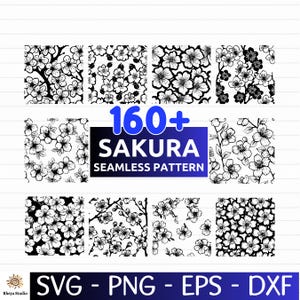 160+ Sakura Flowers Seamless Patterns SVG Bundle | Cherry Blossom Repeating Designs & Floral Patterns for Cricut/Engraving (svg png eps dxf)
