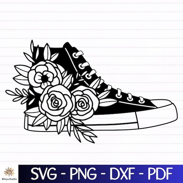 Floral Shoes svg, Floral Sneakers svg, Floral Converse svg - digital download svg, dxf, png, pdf, svg files for cricut