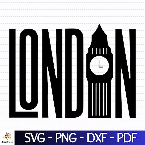 Texto de Londres - Big Ben svg - descarga digital svg, dxf, png, pdf, archivos svg para cricut, silueta y más