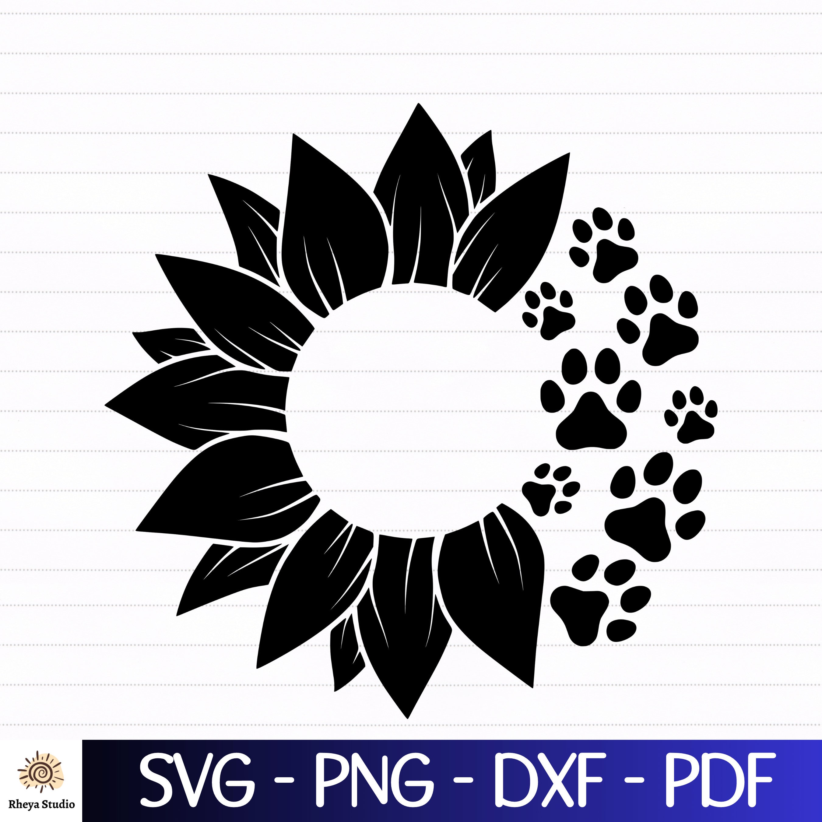 Sunflower with Paw Prints Svg - Instant Digital Download Including dxf, png, pdf, Files for Cricut - Laser Engraving for Pet Lovers