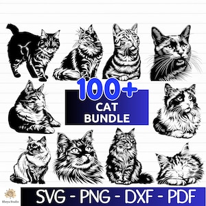 100+ Cat SVG Bundle, Cat Clipart, Cat PNG, Cat Silhouette, Cat Vector - Digital Download Including dxf, png, pdf, svg Files for Cricut