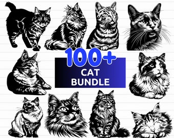 100+ Cat SVG Bundle, Cat Clipart, Cat PNG, Cat Silhouette, Cat Vector - Digital Download Including dxf, png, pdf, svg Files for Cricut
