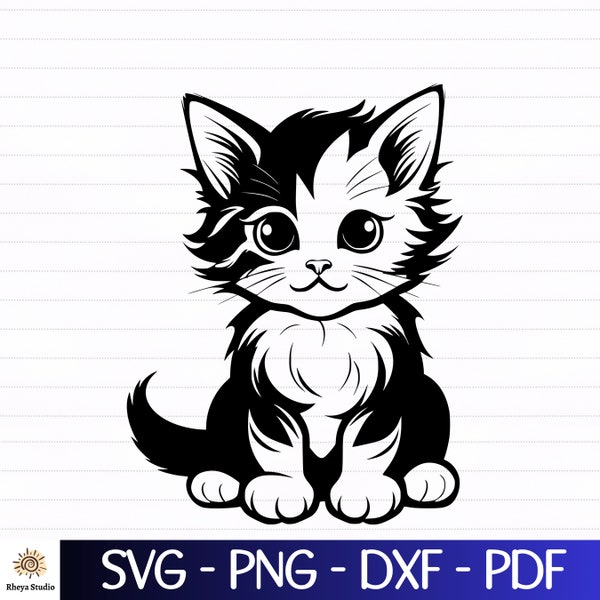 Süße Katze svg, Kätzchen svg - digitaler Download svg, dxf, png, pdf, svg-Dateien für Cricut