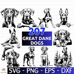 207 Great Dane SVG Bundle, German Mastiff SVG Bundle, Dog Vector, Dog PNG - digital download svg, dxf, eps, png, svg files for cricut