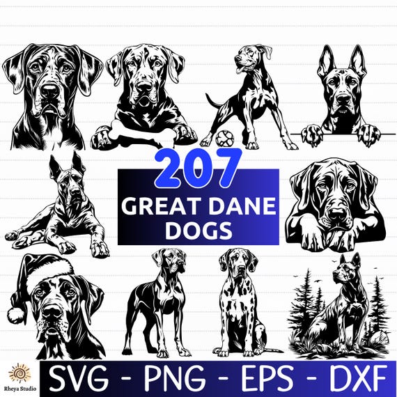 207 Great Dane SVG Bundle, German Mastiff SVG Bundle, Dog Vector, Dog PNG - digital download svg, dxf, eps, png, svg files for cricut