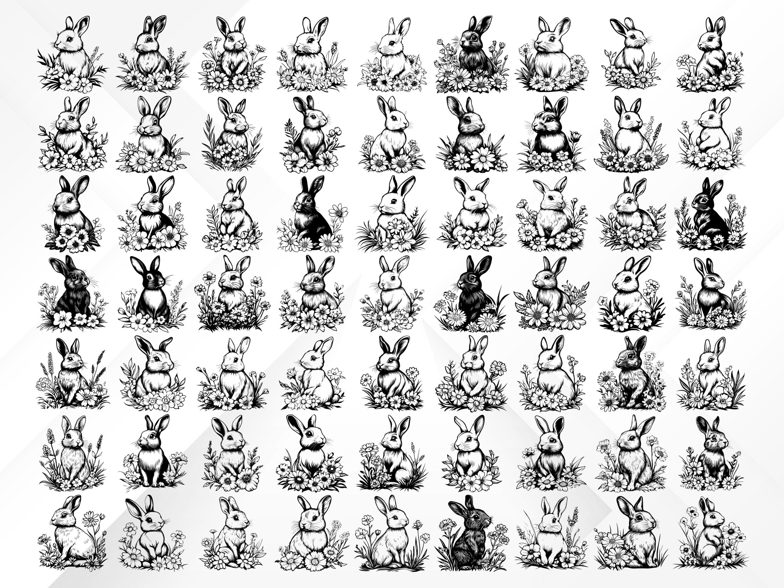 110 Bunnies With Flowers SVG Bundle | Cute Bunny Clipart, Floral Spring ...