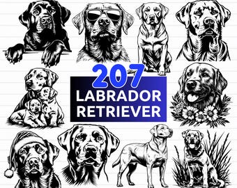 207 Labrador Retriever SVG Bundle | Hunting Dog Silhouettes & Clipart | Pet Lover Cut Files for Cricut and Sublimation | svg, dxf, eps, png
