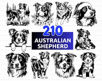 210 Australian Shepherd SVG Bundle | Aussie Dog svg png eps dxf | Cricut and Silhouette Cut Files | Pet Clipart for Crafts