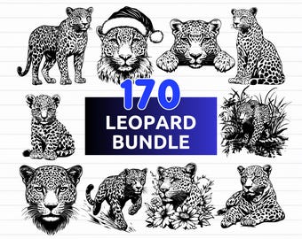 170 Leopard SVG Bundle | Leopard Print Clipart | Leopard Silhouette png dxf eps svg Files for Cricut and Silhouette, Digital Prints
