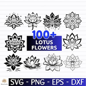 100+ Lotus Flower SVG Bundle | Sacred Floral Vector Designs | Spiritual Mandala & Zen Patterns for Cricut and Silhouette | svg png dxf eps