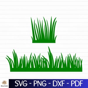 May include: Two different styles of green grass silhouette clipart. The top image is a small clump of grass. The bottom image is a longer row of grass.
