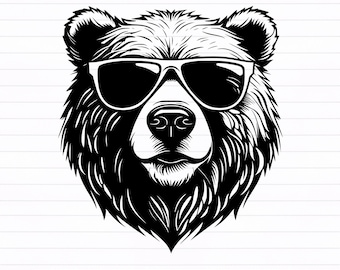 Bear with Sunglasses svg, Grizzly Bear svg, Cool Bear svg - digital download svg, dxf, png, pdf, svg files for cricut