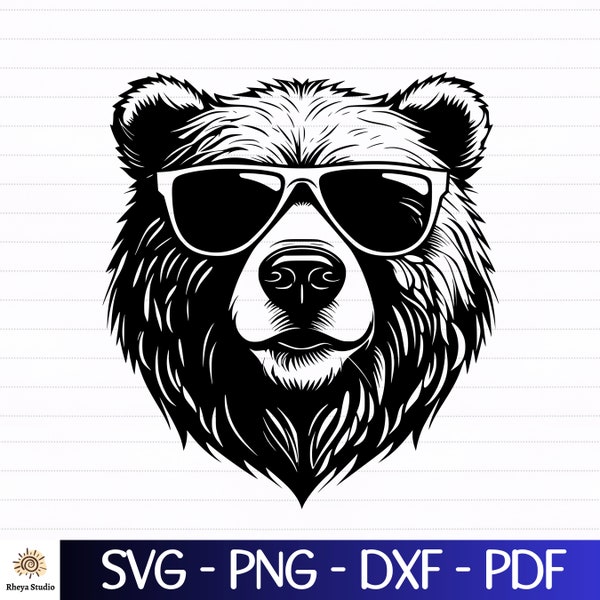 Bear with Sunglasses svg, Grizzly Bear svg, Cool Bear svg - digital download svg, dxf, png, pdf, svg files for cricut