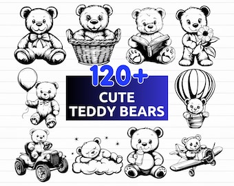 120+ Cute Teddy Bears SVG Bundle | Adorable Bear svg png eps dxf | Cricut & Silhouette Cut Files | Baby Shower Nursery Clipart