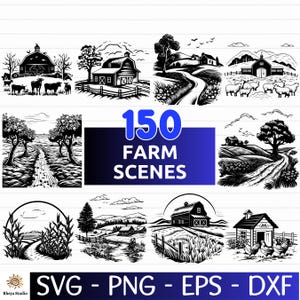 150 Farm Scene SVG Bundle, Farm Landscape, Rural Scene - digital download svg, png, dxf, eps, svg files for Cricut
