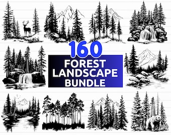160 Forest SVG Bundle | Tree & Mountain Clipart, Wilderness Landscape Cut Files | Nature SVG Bundle | Digital Download svg, png, dxf, png
