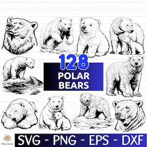 128 Eisbär SVG Bundle, Eisbär SVG, Eisbär Zeichnung, Eisbär Clipart - digitaler Download svg, png, eps, dxf, svg Dateien für Cricut