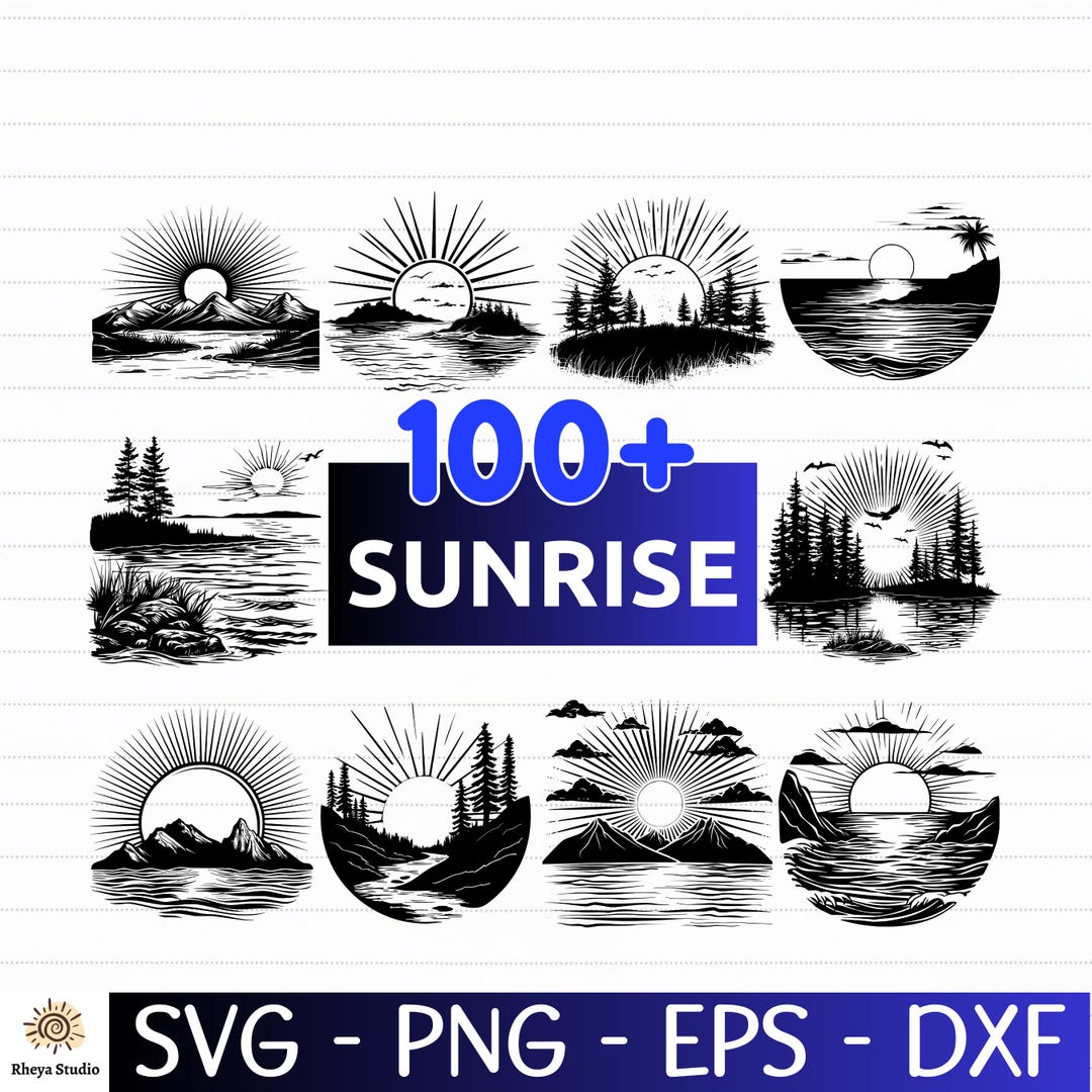 Sun Rise Dxf 100+ Sunrise SVG Bundle | Sun Horizon Clipart, Nature Landscape Designs ...