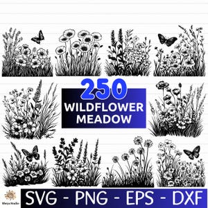 Bundle SVG de prairie de fleurs sauvages, fleur svg, svg de bordure de fleurs sauvages - téléchargement immédiat des fichiers svg, png, eps, dxf, svg pour cricut
