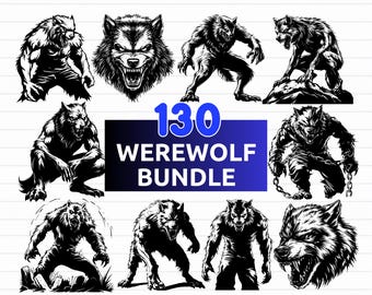 130+ Werewolf SVG Bundle, Werewolf Silhouettes & Monster Clipart, Halloween Vector Designs - digital download png, dxf, eps, svg