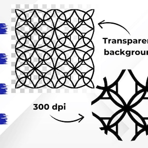 May include: Black geometric pattern design with a transparent background. The image includes the text "SVG", "EPS", "PNG", and "DXF" with a "300 dpi" label. A smaller version of the design is also shown.