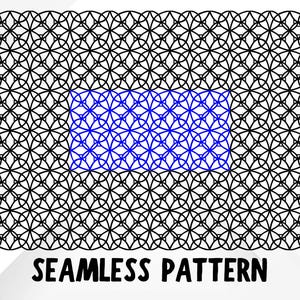 May include: A black and blue seamless pattern design. The pattern features a repeating geometric design with a blue rectangular inset. The words "SEAMLESS PATTERN" are displayed in black text at the bottom of the image.