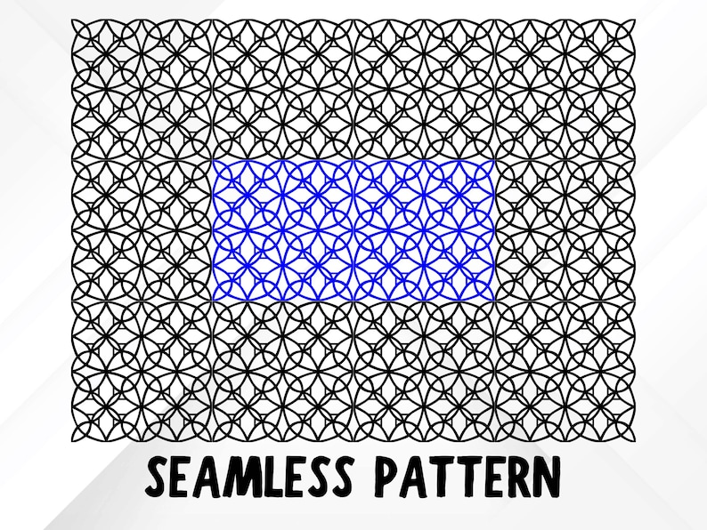 May include: A black and blue seamless pattern design. The pattern features a repeating geometric design with a blue rectangular inset. The words "SEAMLESS PATTERN" are displayed in black text at the bottom of the image.