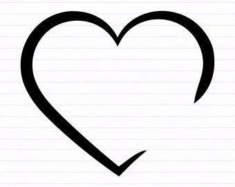 May include: A black outline of a heart shape with a rounded top and a pointed bottom.