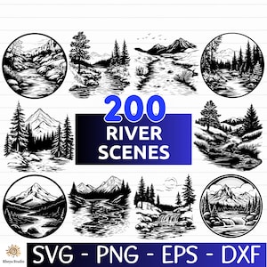 200 River Scene SVG Bundle, River Vector, Forest Landscape SVG, Mountain River SVG-digital download svg, png, dxf, eps, svg files for cricut