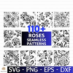 110+ Roses Seamless Pattern SVG Bundle | Flower Seamless Pattern | Digital Download - png, dxf, eps, svg, Seamless Floral Vector