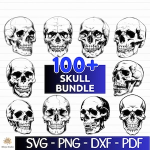 100+ Skull SVG Bundle, Skeleton Head Collection, Halloween Designs - Instant Digital Download Including dxf, png, pdf, Files for Cricut