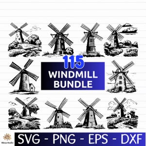 Windmühle SVG Bundle: Niederländische & Amerikanische Silhouette Designs (Digitaler Download)