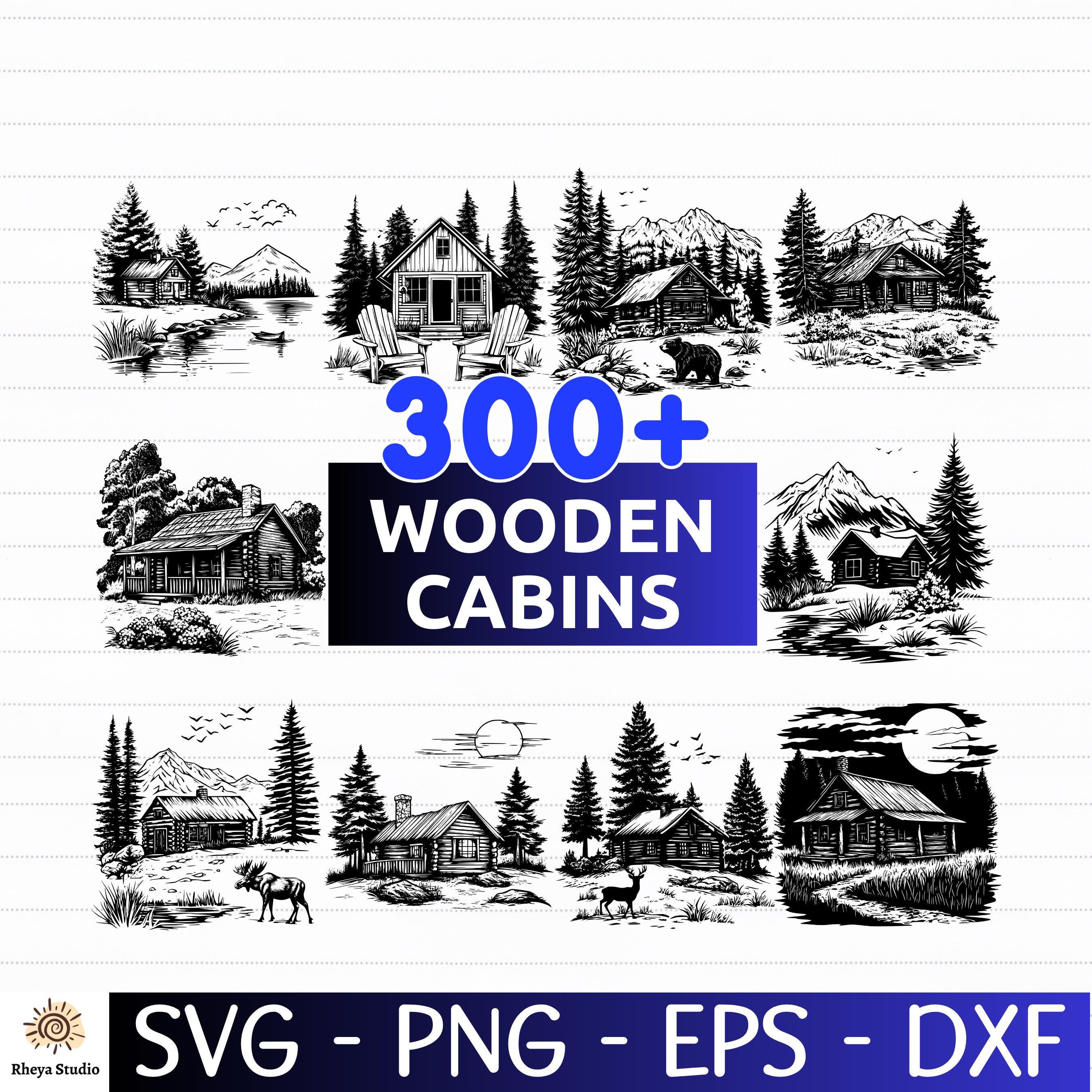 300+ Wooden Cabin SVG Bundle | Rustic Log Cabin Silhouettes, Mountain ...
