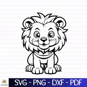 かわいい赤ちゃんライオン svg、かわいいライオンの子 svg、ライオン svg - cricut 用のデジタル ダウンロード svg、dxf、png、pdf、svg ファイル