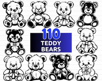 Paquete de archivos SVG de osito de peluche, vector de osito de peluche, PNG de osito de peluche: descarga digital en formatos svg, eps, dxf, png y svg para Cricut.